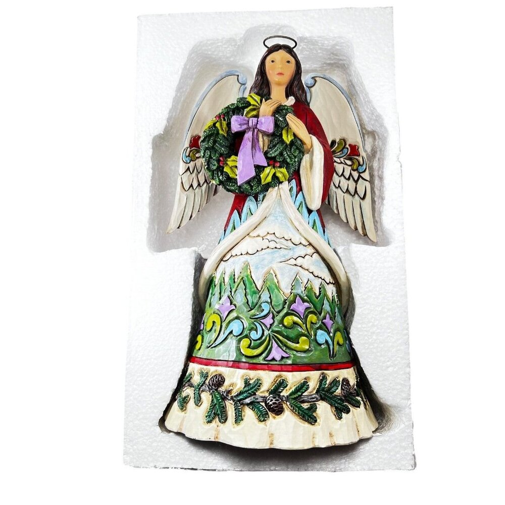 Jim Shore CHRISTMAS JOY IS EVERGREEN 10" Angel Figurine Wreath 2015 Original Box - Picture 12 of 13